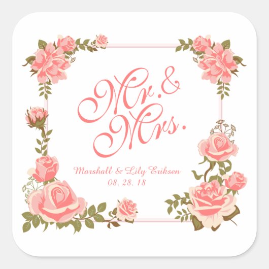 Herr & Mrs. Elegant Floral Wedding Sticker Siegel (Vorderseite)