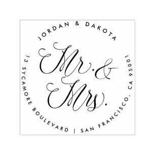 Herr & Mrs. Elegant Script Wedding Rücksendeadress Permastempel