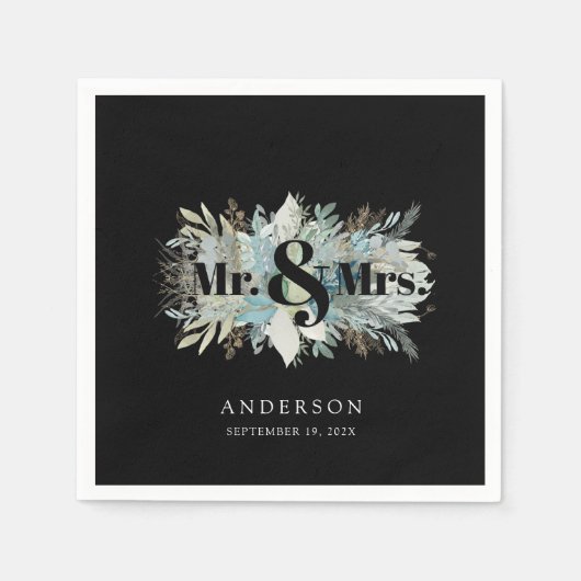 "Herr & Mrs." elegante leafy napkin Serviette (Vorderseite)