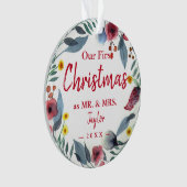 Herr & Mrs. First Christmas Floral Wreath Ornament (Vorderseite)