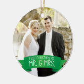 Herr & Mrs. First Christmas Foto Green Keramik Ornament (Links)