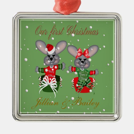 Herr & Mrs. First Christmas Mouse Ornaments Silbernes Ornament (Vorne)
