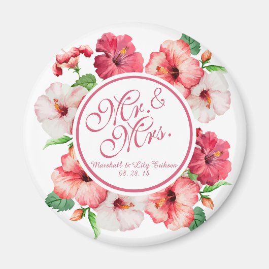 Herr & Mrs. Floral Watercolor Wedding | Magnet (Vorne)