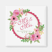 Herr & Mrs. Floral Watercolor Wedding | Magnet (Vorne)