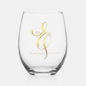 Herr & Mrs. Gold Calligraphy Ampersand Wedding Weinglas Ohne Stiel (Vorderseite)