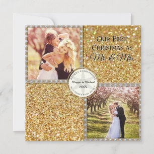 Herr & Mrs. Gold Shimmering Glitzer Weihnachts-Fot Feiertagskarte