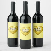 Herr & Mrs. Gold Wedding Heart Wine Label Weinetikett (Flaschen)