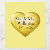 Herr & Mrs. Gold Wedding Heart Wine Label Weinetikett (Einzelnes Label)