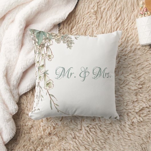 Herr & Mrs. Greenery Floral Script Elegant Wedding Kissen (Decke)
