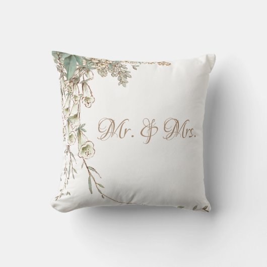 Herr & Mrs. Greenery Floral Script Elegant Wedding Kissen (Vorderseite)