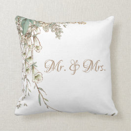 Herr & Mrs. Greenery Floral Script Elegant Wedding Kissen
