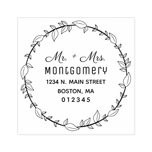 Herr & Mrs. Greenery Wreath Rücksendeadresse Gummistempel (Prägung)