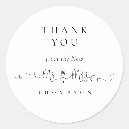 Herr Mrs. Key Symbol Script Wedding Vielen Dank Runder Aufkleber (Vorderseite)