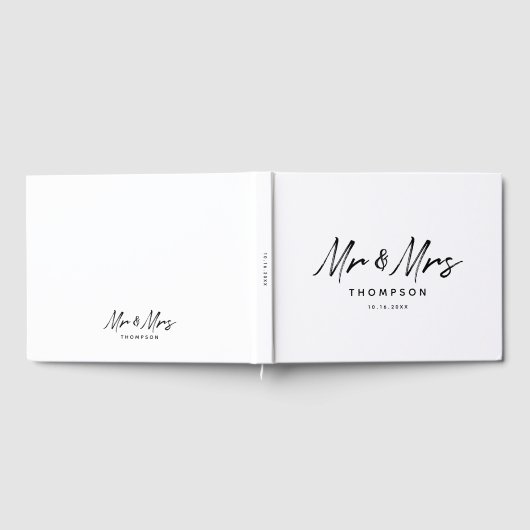 Herr & Mrs. Modern Schwarz-weiß Script Wedding Gästebuch (Voll)