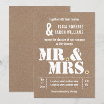 Herr & Mrs. Modern typography kraft paper wedding