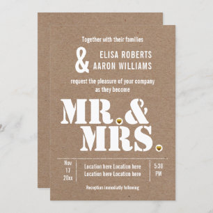 Herr & Mrs. Modern typography kraft paper wedding Einladung