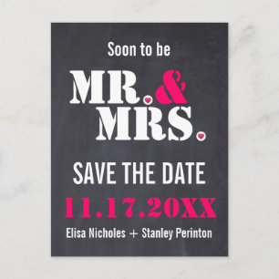 Herr & Mrs Modern typography wedding Save the Date Ankündigungspostkarte