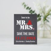 Herr & Mrs Modern typography wedding Save the Date Ankündigungspostkarte (Stehend Vorderseite)