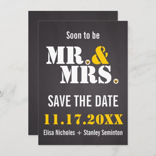 Herr & Mrs Modern typography wedding Save the Date Einladung (Vorne/Hinten)