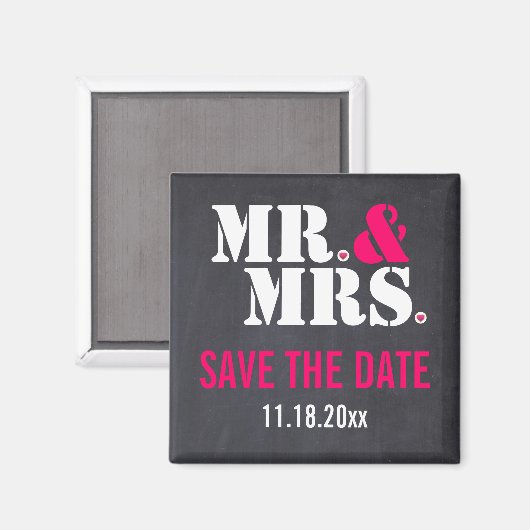 Herr & Mrs Modern typography wedding Save the Date Magnet (Vorderseite/Rückseite)