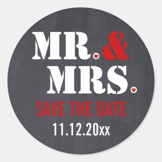 Herr & Mrs Modern typography wedding Save the Date Runder Aufkleber (Vorderseite)