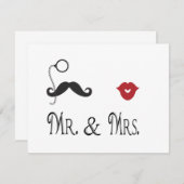 Herr & Mrs. Mustache & Lips Einladungen für Hochze (Vorne/Hinten)