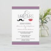 Herr & Mrs Mustache & Lipstick Wedding Einladung (Stehend Vorderseite)