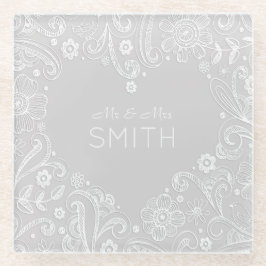 Herr&Mrs. NAME Floral Doodle Heart Wedding Keepake Glasuntersetzer