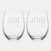 Herr & Mrs. Name Personalisiert Wedding Weinglas Ohne Stiel (Rückseite)