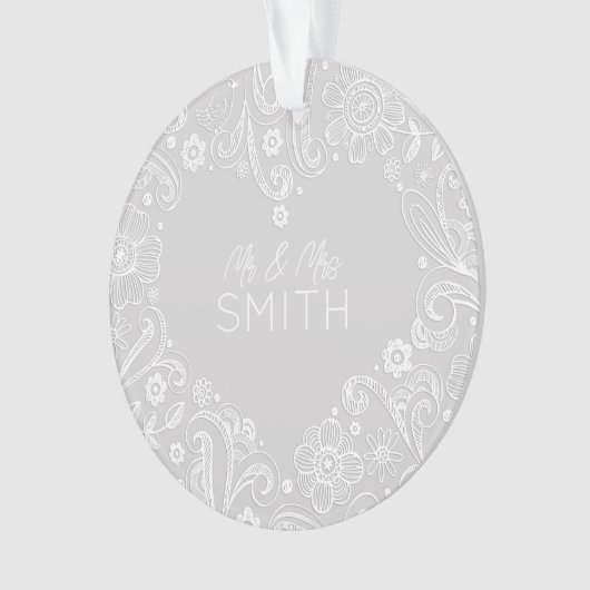 HERR&MRS. NAME Wedding DATE Keepake Doodle Heart Ornament (Vorderseite)