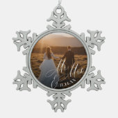 Herr & Mrs. Newlyweds Foto Schneeflocken Zinn-Ornament (Vorderseite)