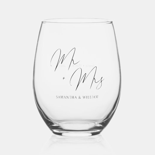 Herr & Mrs.: Personalisiert Hochzeit Weinglas Ohne Stiel (Vorderseite)