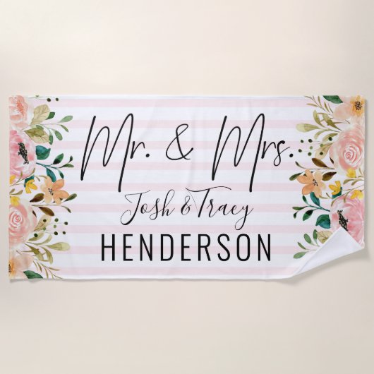 Herr & Mrs. Personalisiert Names and Last Name Flo Strandtuch (Vorderseite)
