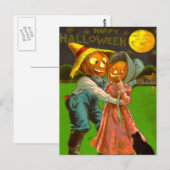 Herr & Mrs. Pumpkin mit ihrer schwarzen Katze Postkarte (Vorne/Hinten)