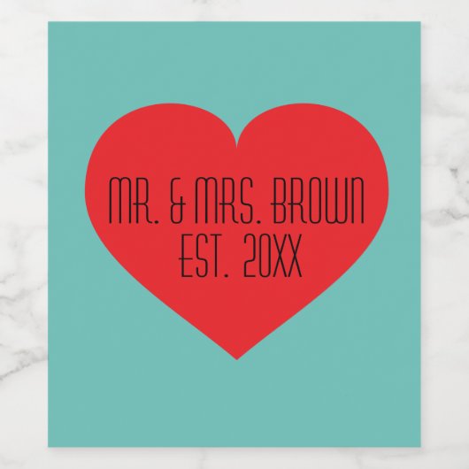 Herr & Mrs. Red Heart Weinetikett (Einzelnes Label)