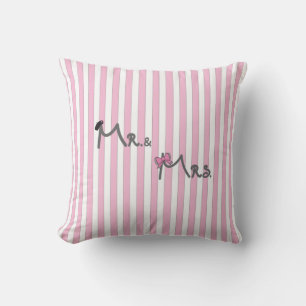 Herr & Mrs. - rosa Streifen Pillow Braut/Bräutigam Kissen