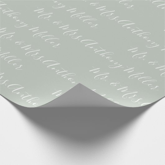 Herr & Mrs. Sage Green Elegant Geschenkpapier (Ecke)