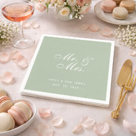 Herr & Mrs. Sage Wedding White Elegant Script Gree Serviette