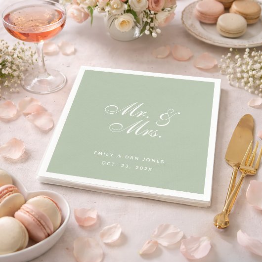 Herr & Mrs. Sage Wedding White Elegant Script Gree Serviette