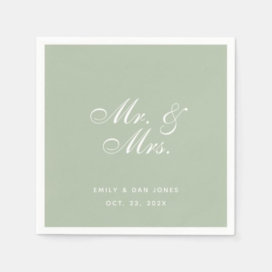 Herr & Mrs. Sage Wedding White Elegant Script Gree Serviette (Vorderseite)