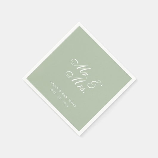 Herr & Mrs. Sage Wedding White Elegant Script Gree Serviette (Ecke)