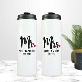 Herr & Mrs. Script Personalisiert Name Monogram He Thermosbecher
