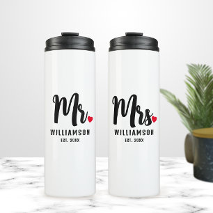 Herr & Mrs. Script Personalisiert Name Monogram He Thermosbecher