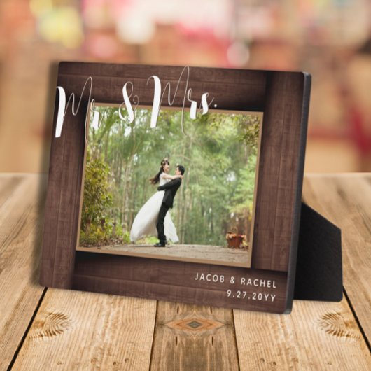 Herr & Mrs. Script Rustic Wedding Foto Frame Fotoplatte