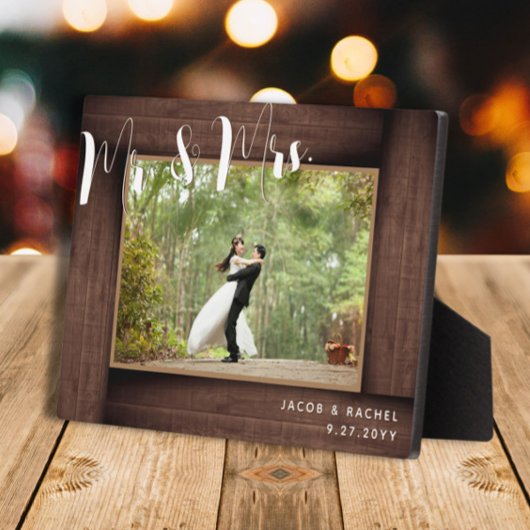 Herr & Mrs. Script Rustic Wedding Foto Frame Fotoplatte