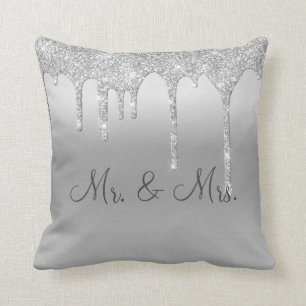 Herr & Mrs. Silver Glitzer Wedding Keepake Elegant Kissen