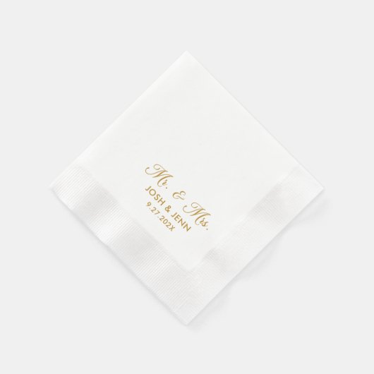 Herr & Mrs. Simple Script Gold Wedding Napkins Serviette (Ecke)