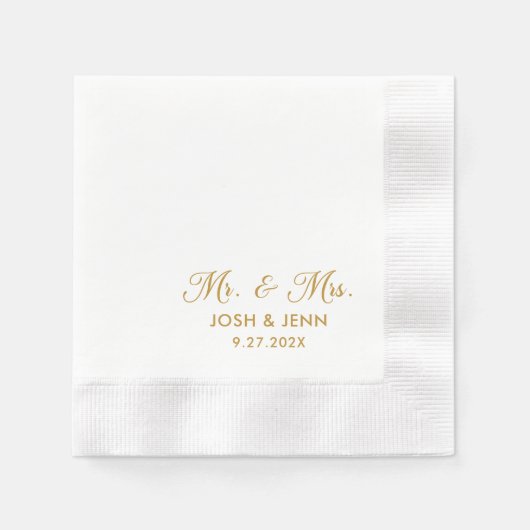 Herr & Mrs. Simple Script Gold Wedding Napkins Serviette (Vorderseite)