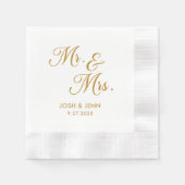 Herr & Mrs. Simple Script Gold Wedding Napkins Serviette (Vorderseite)