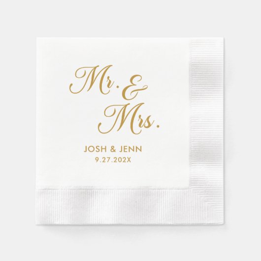 Herr & Mrs. Simple Script Gold Wedding Napkins Serviette (Vorderseite)